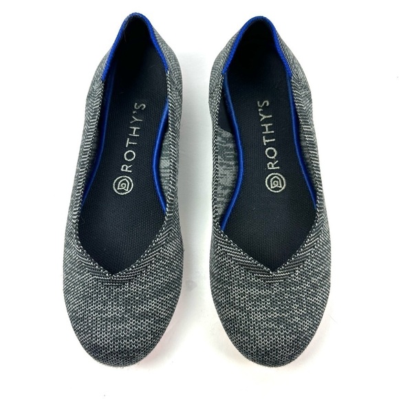 Rothys Birdseye Flats 8 Gray Charcoal Pink Sole Womens Slip On Comfort Shoes - Picture 2 of 10